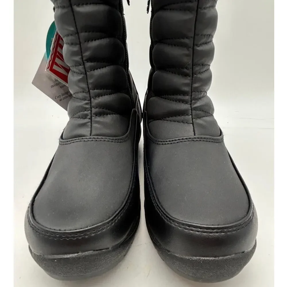 New Totes Jennifer Black Waterproof Winter Snow Boots Women's Size 6W Faux Fur